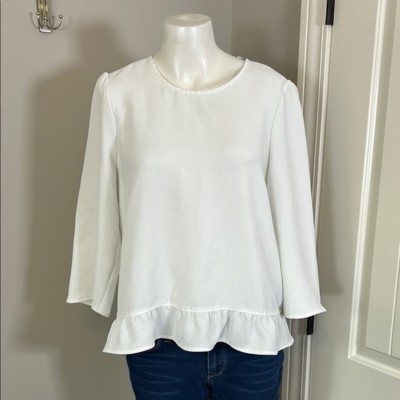 Sezane Debbie Blouse White Back Tie Ruffle Hem Round Neck Sz 40 US L - Picture 5 of 13